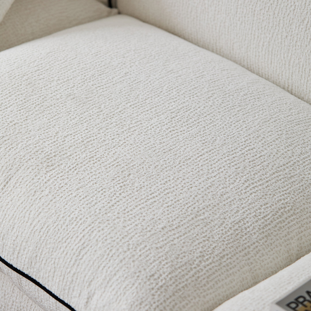 Minimalist chenille velvet fabric 2 seater sofa cloud in close up details.