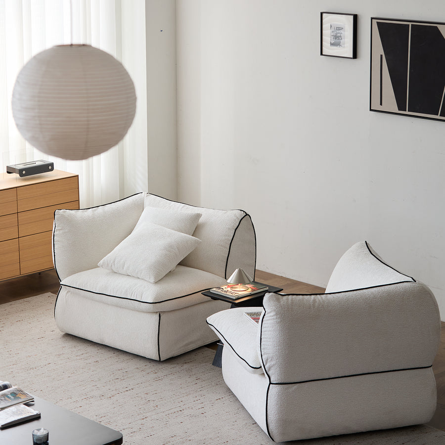 Minimalist chenille velvet fabric 3 seater sofa cloud primary product view.