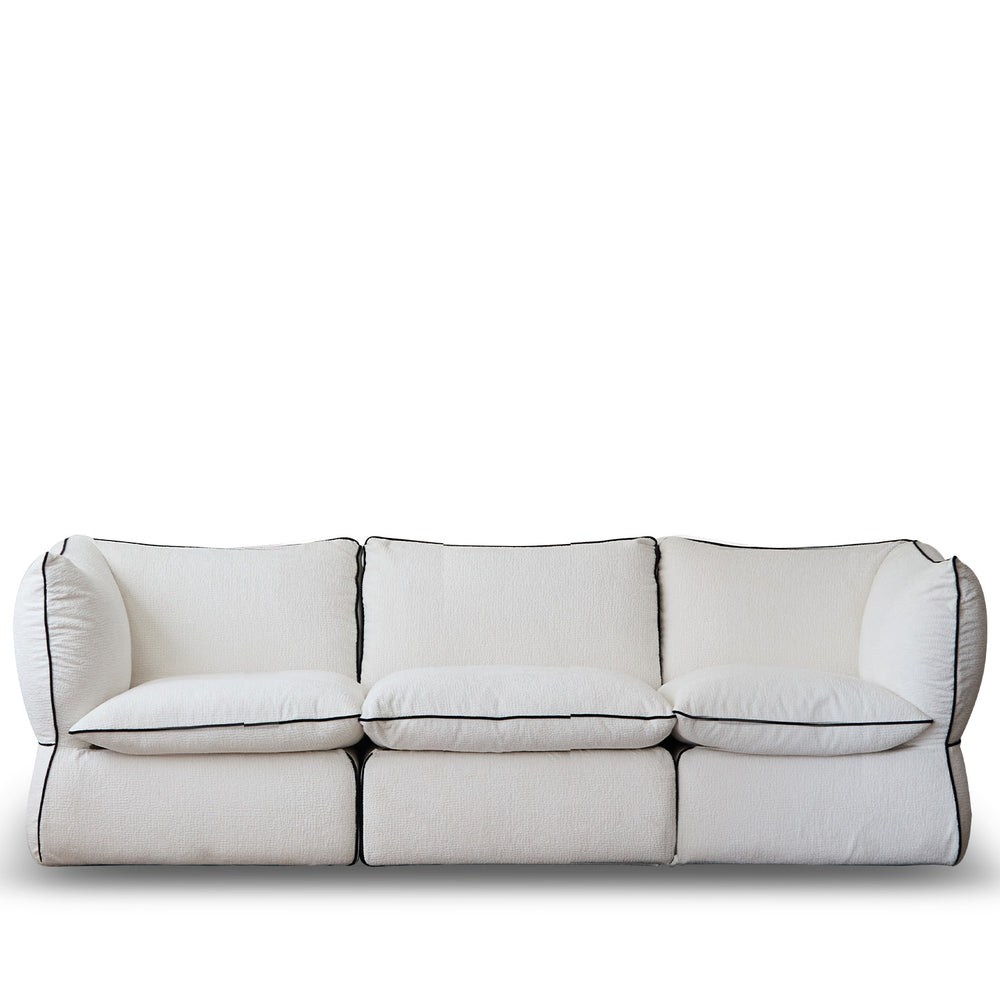 Minimalist chenille velvet fabric 3 seater sofa cloud in white background.