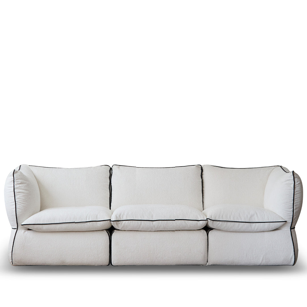 Minimalist chenille velvet fabric 3 seater sofa cloud in white background.