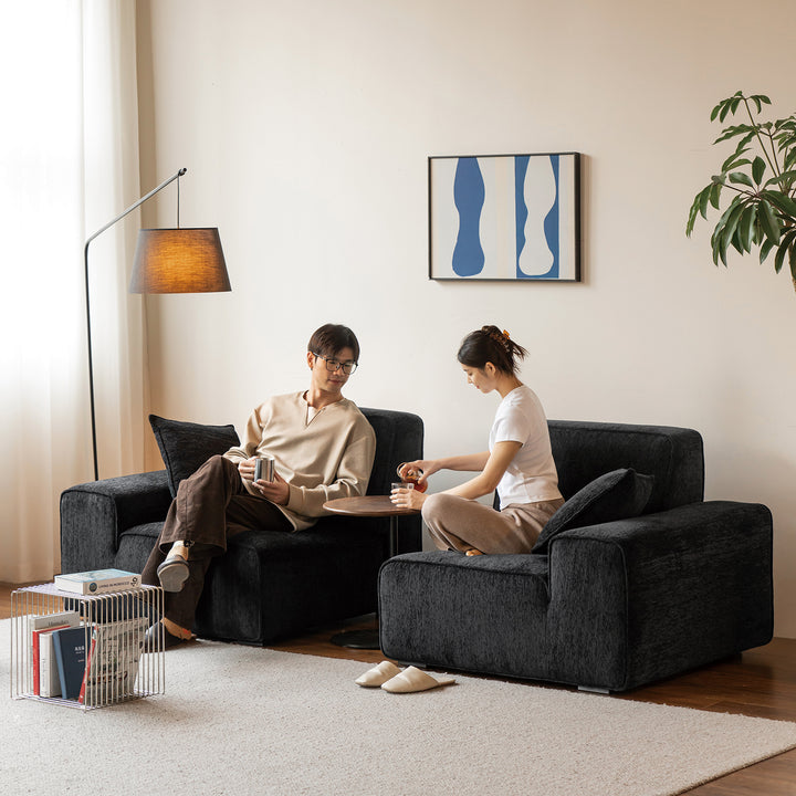 Minimalist chenille velvet fabric 3 seater sofa tufty time primary product view.