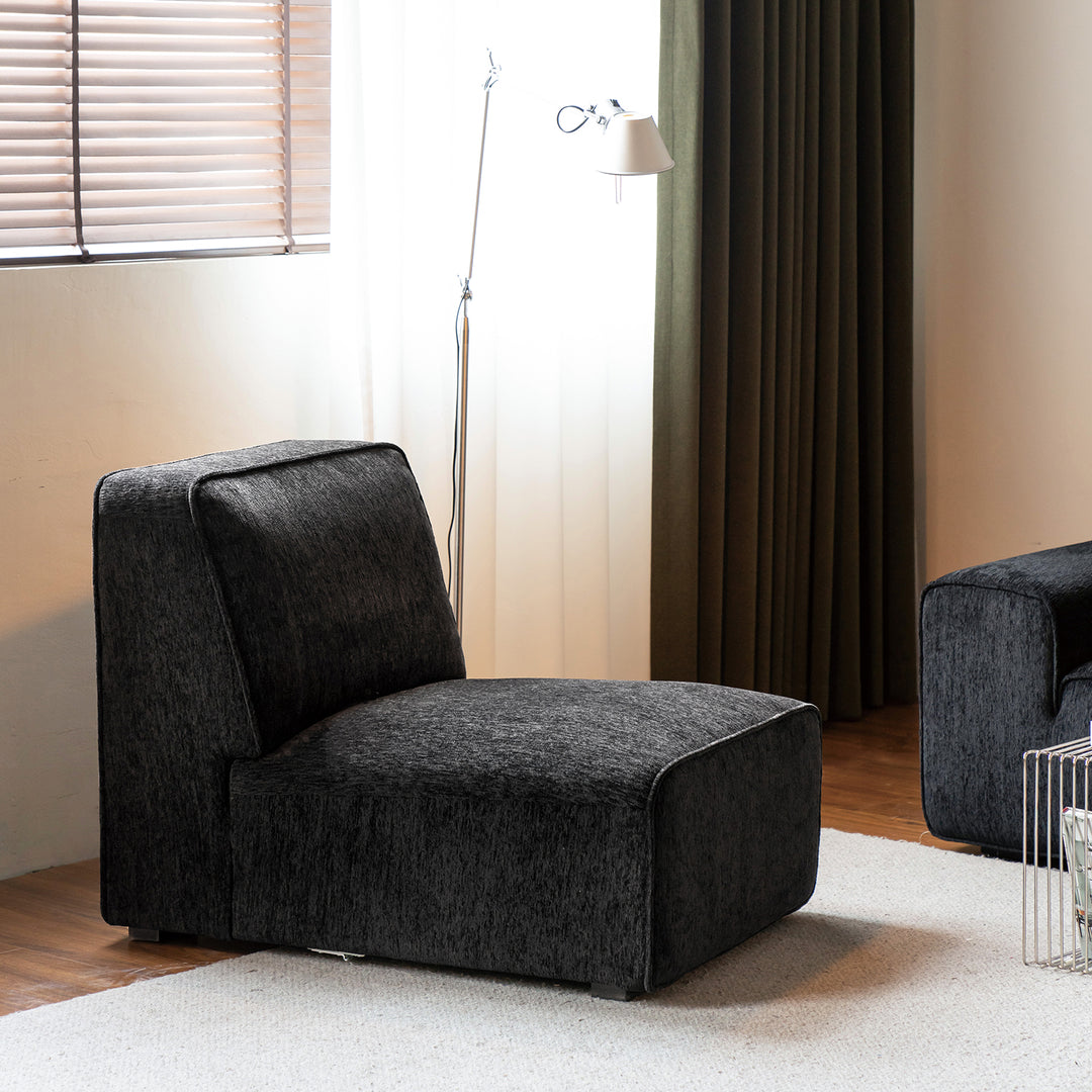 Minimalist chenille velvet fabric 3 seater sofa tufty time in close up details.