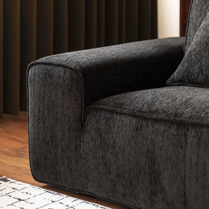 Minimalist chenille velvet fabric 3 seater sofa tufty time in panoramic view.