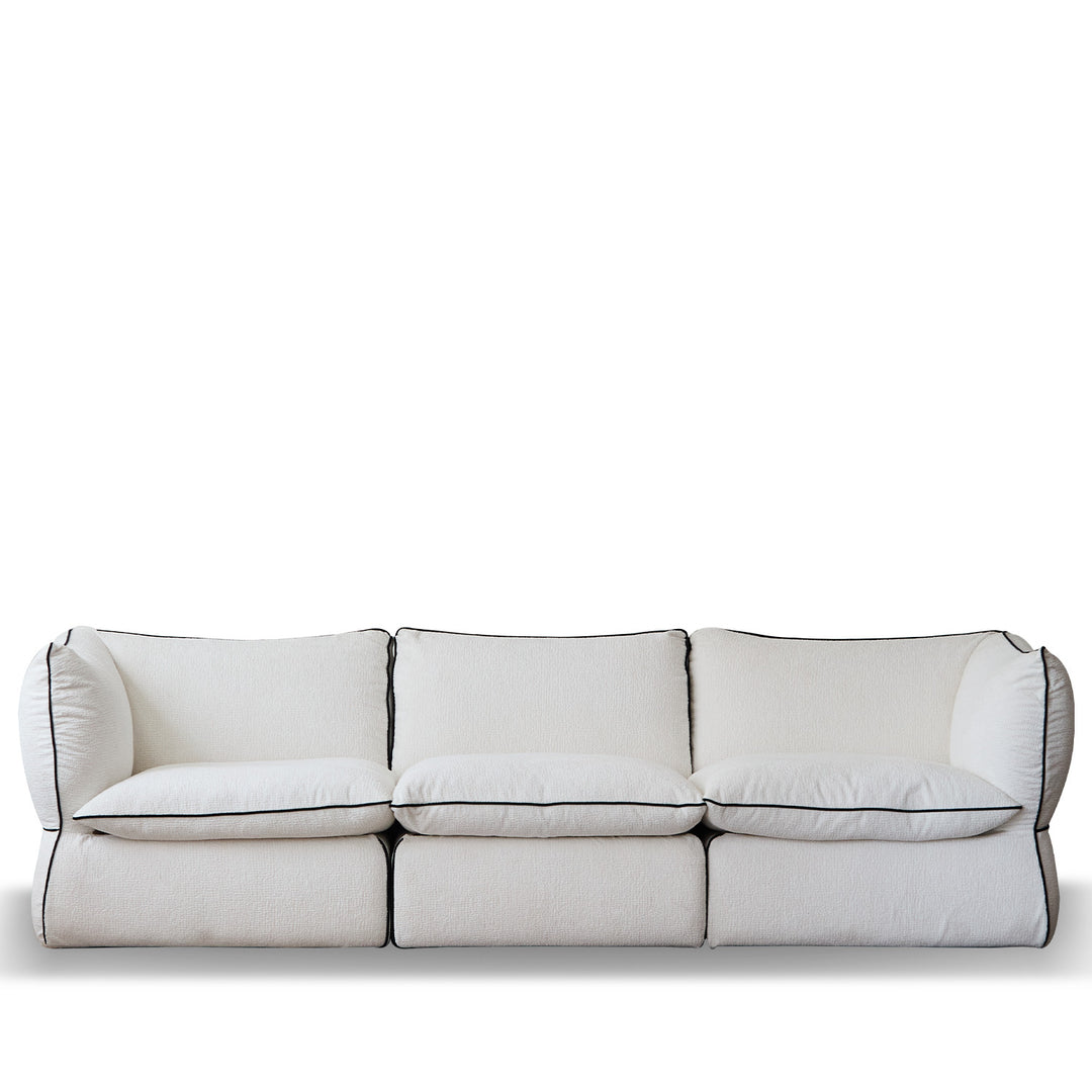 Minimalist chenille velvet fabric 4 seater sofa cloud in still life.