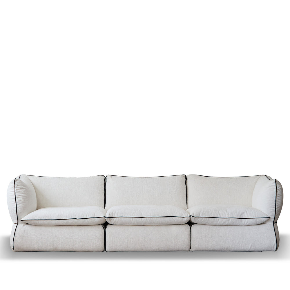 Minimalist chenille velvet fabric 4 seater sofa cloud in white background.