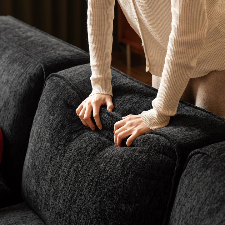 Minimalist chenille velvet fabric 4 seater sofa tufty time in still life.