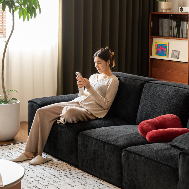 Minimalist chenille velvet fabric 4 seater sofa tufty time material variants.