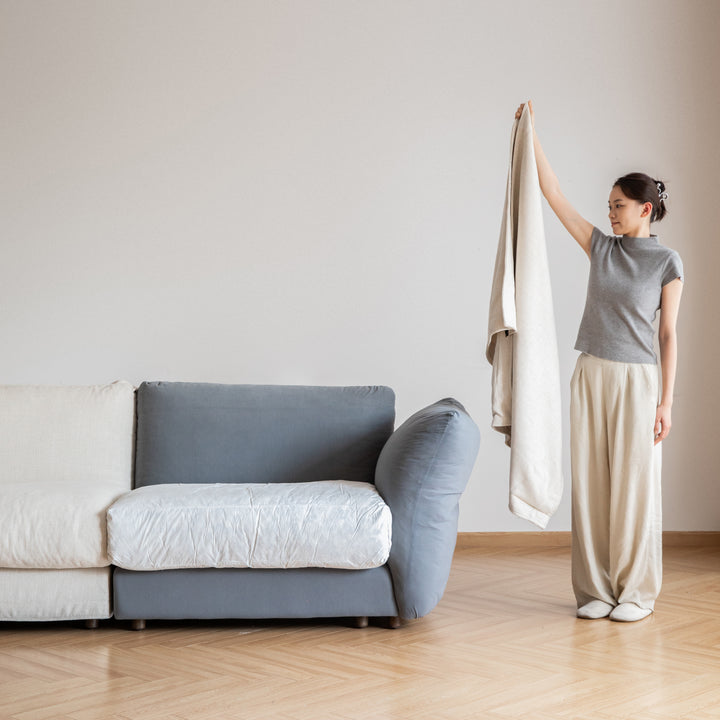 Minimalist cotton fabric 3 seater sofa blair in real life style.