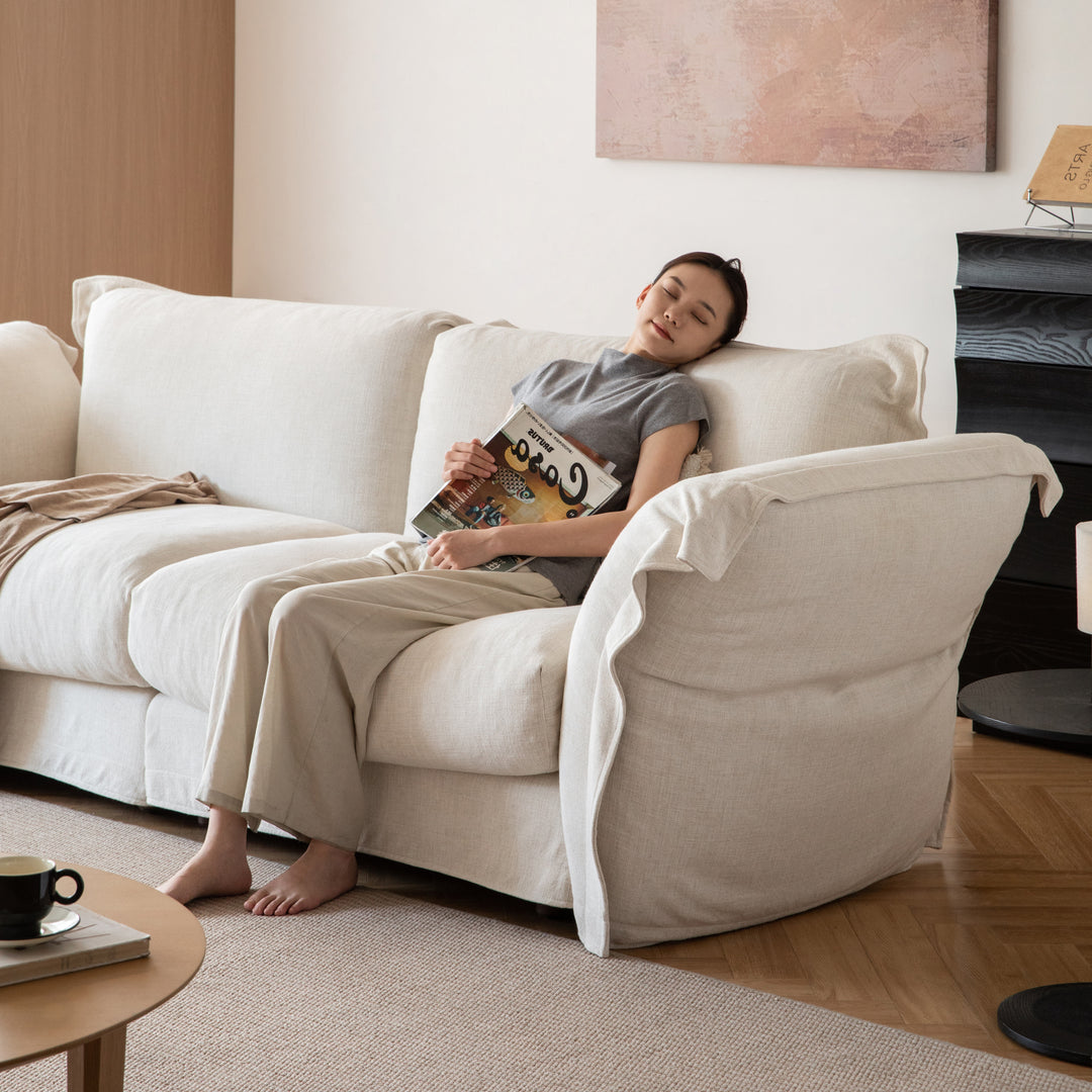 Minimalist cotton fabric 3 seater sofa blair with context.