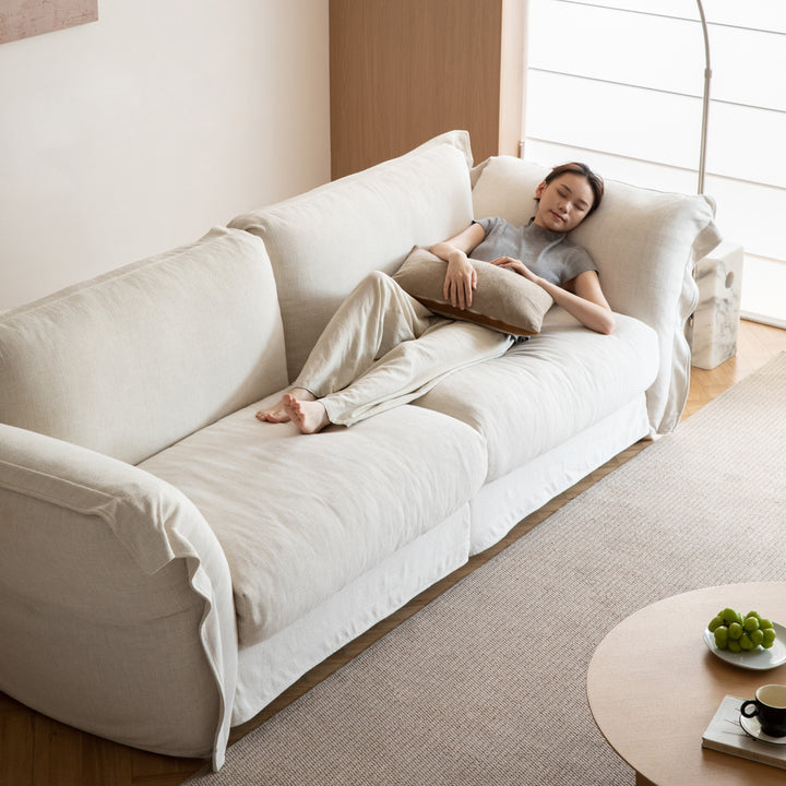 Minimalist cotton fabric 3 seater sofa blair color swatches.