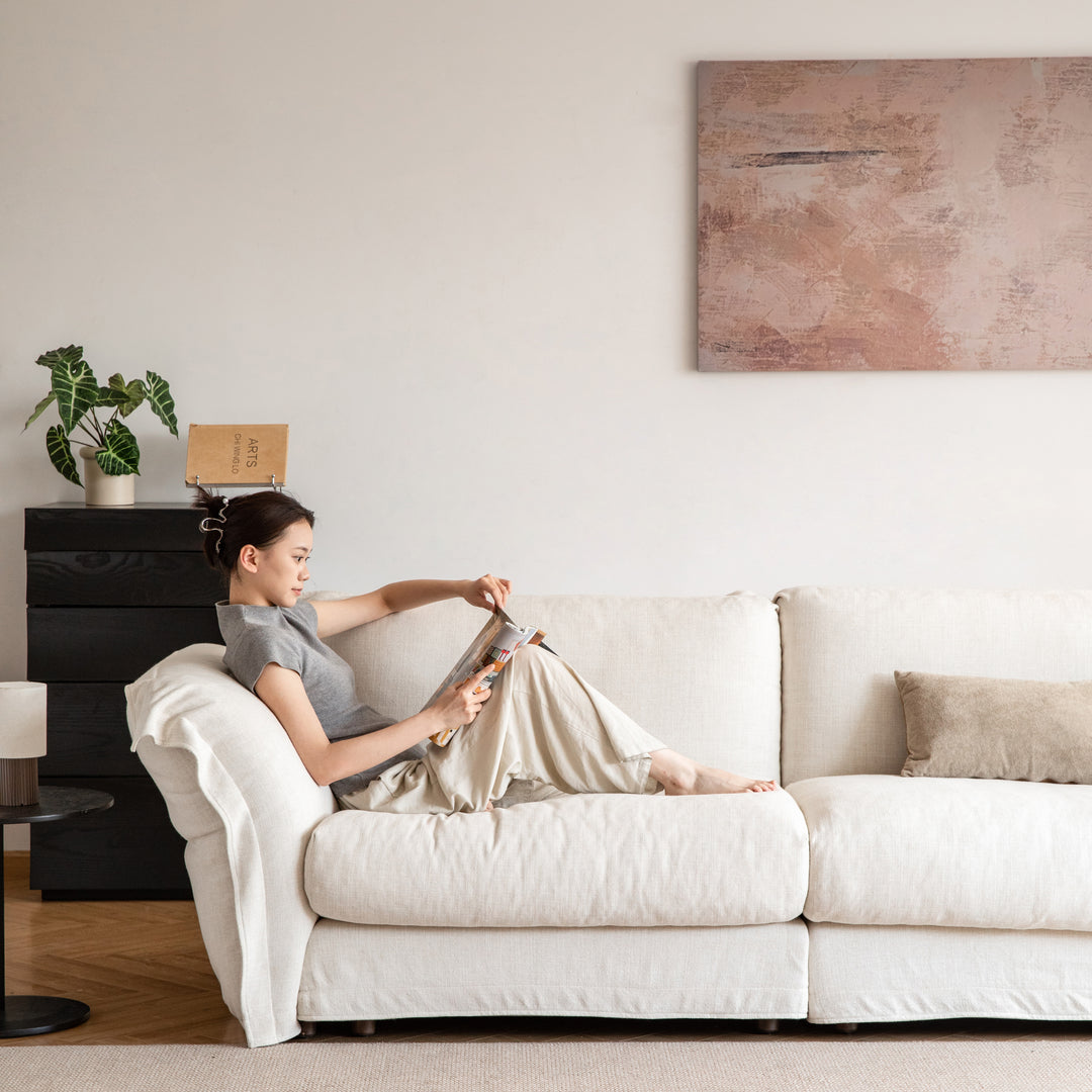 Minimalist cotton fabric 3 seater sofa blair conceptual design.