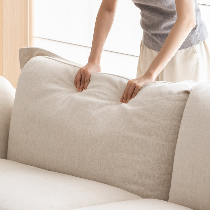 Minimalist cotton fabric 3 seater sofa blair in still life.