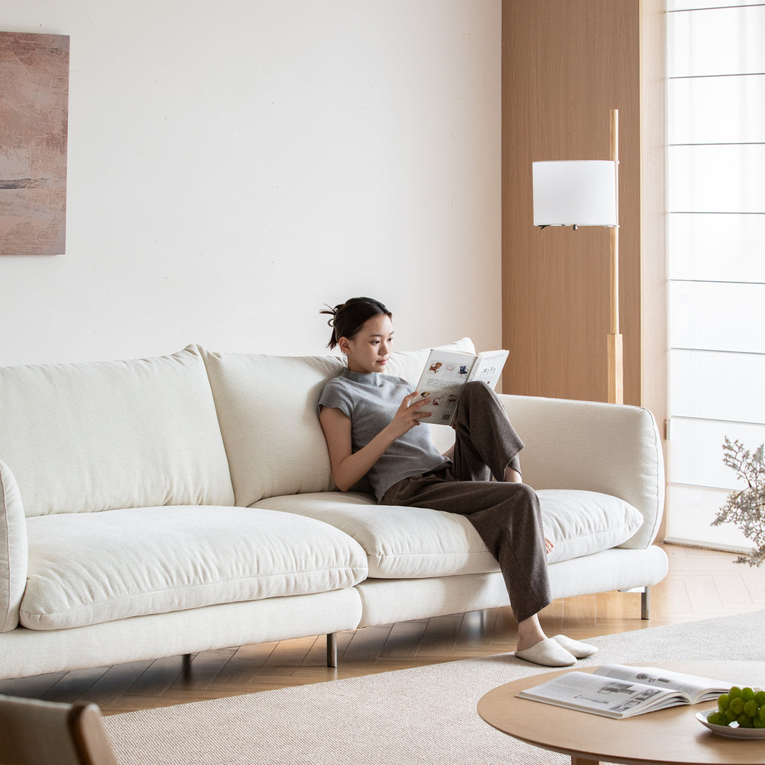 Minimalist cotton fabric 3 seater sofa como in real life style.