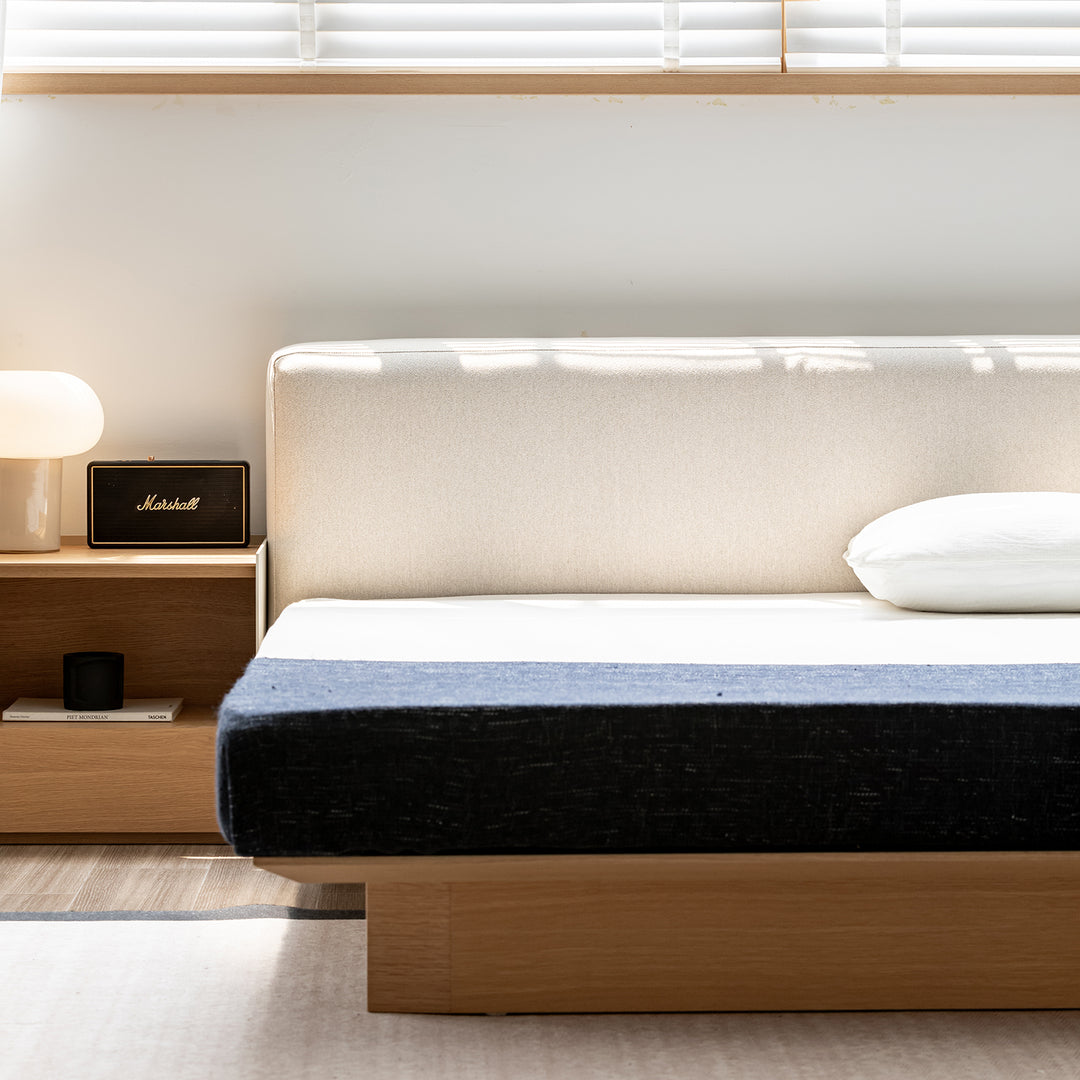 Minimalist cotton fabric ash wood veneer floating bed winter material variants.