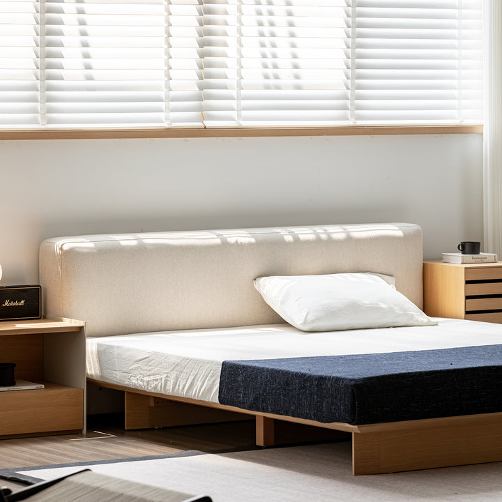 Minimalist cotton fabric ash wood veneer floating bed winter in details.