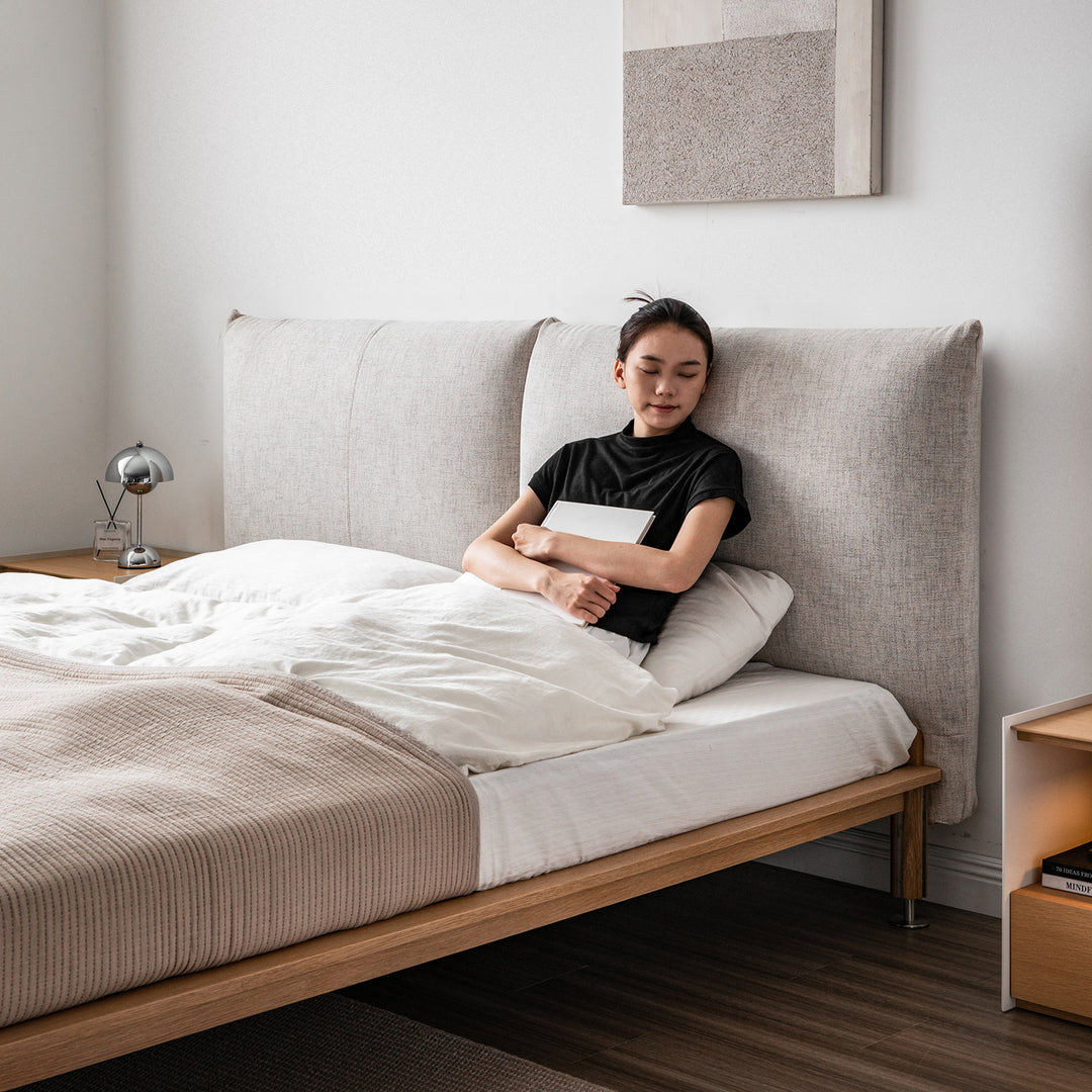 Minimalist cotton fabric oak wood bed evia size charts.