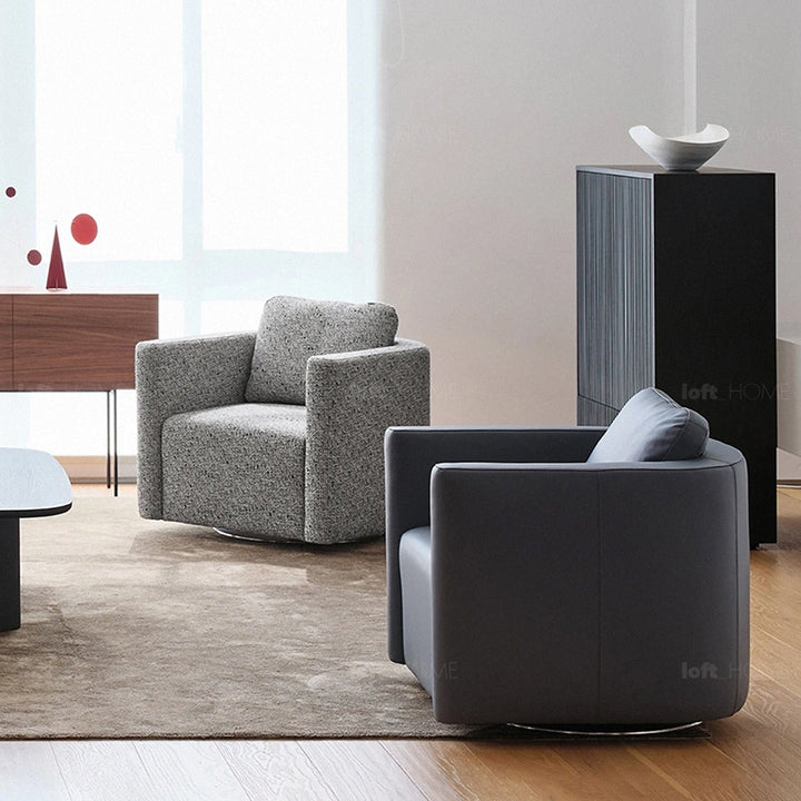 Minimalist fabric 1 seater revolving sofa variegated conceptual design.