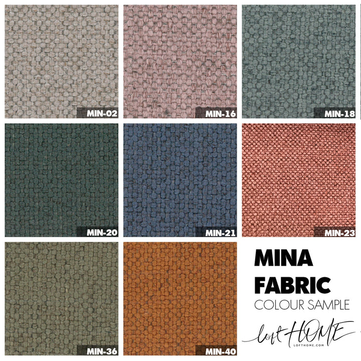 Minimalist fabric 1 seater sofa mello color swatches.
