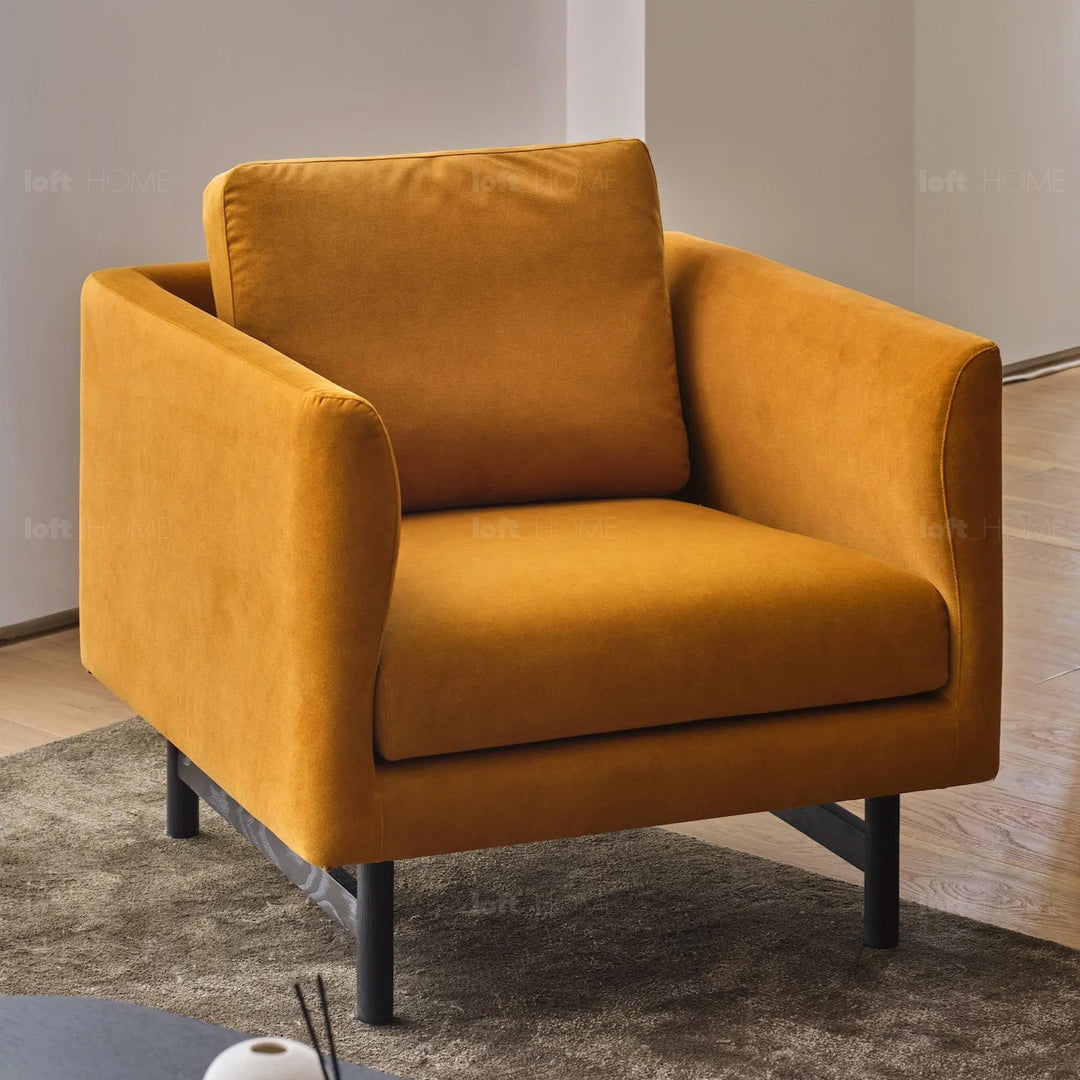 Minimalist fabric 1 seater sofa nor in details.
