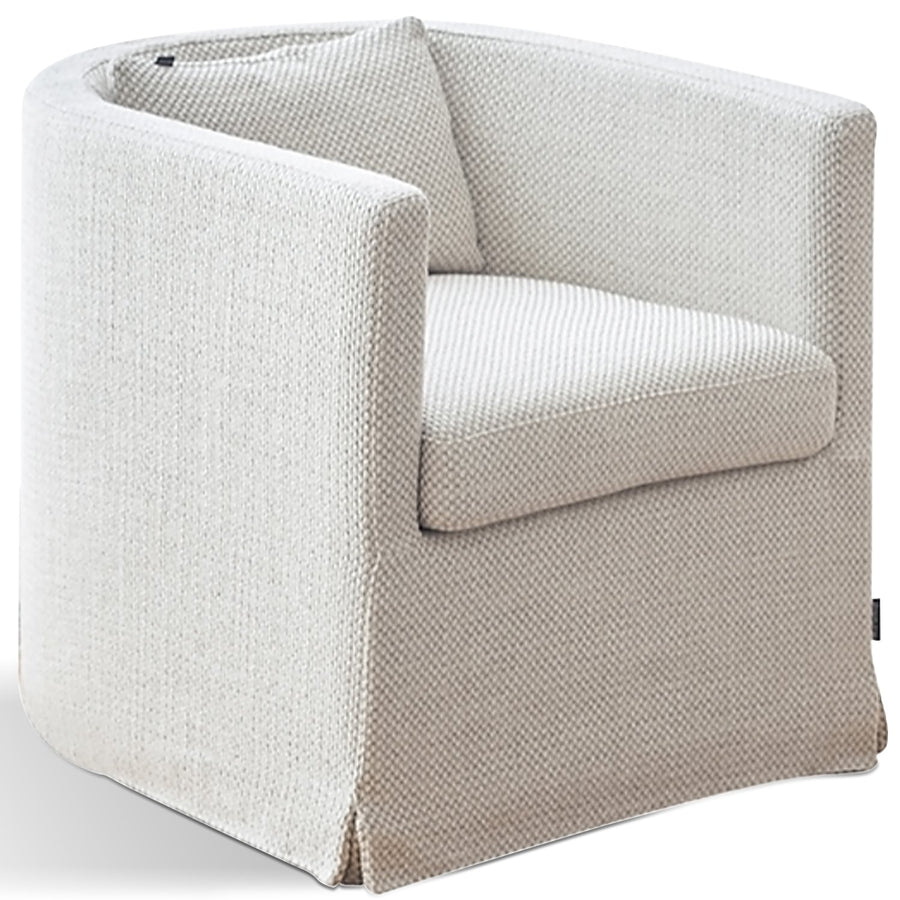 Minimalist fabric 1 seater sofa yan in white background.