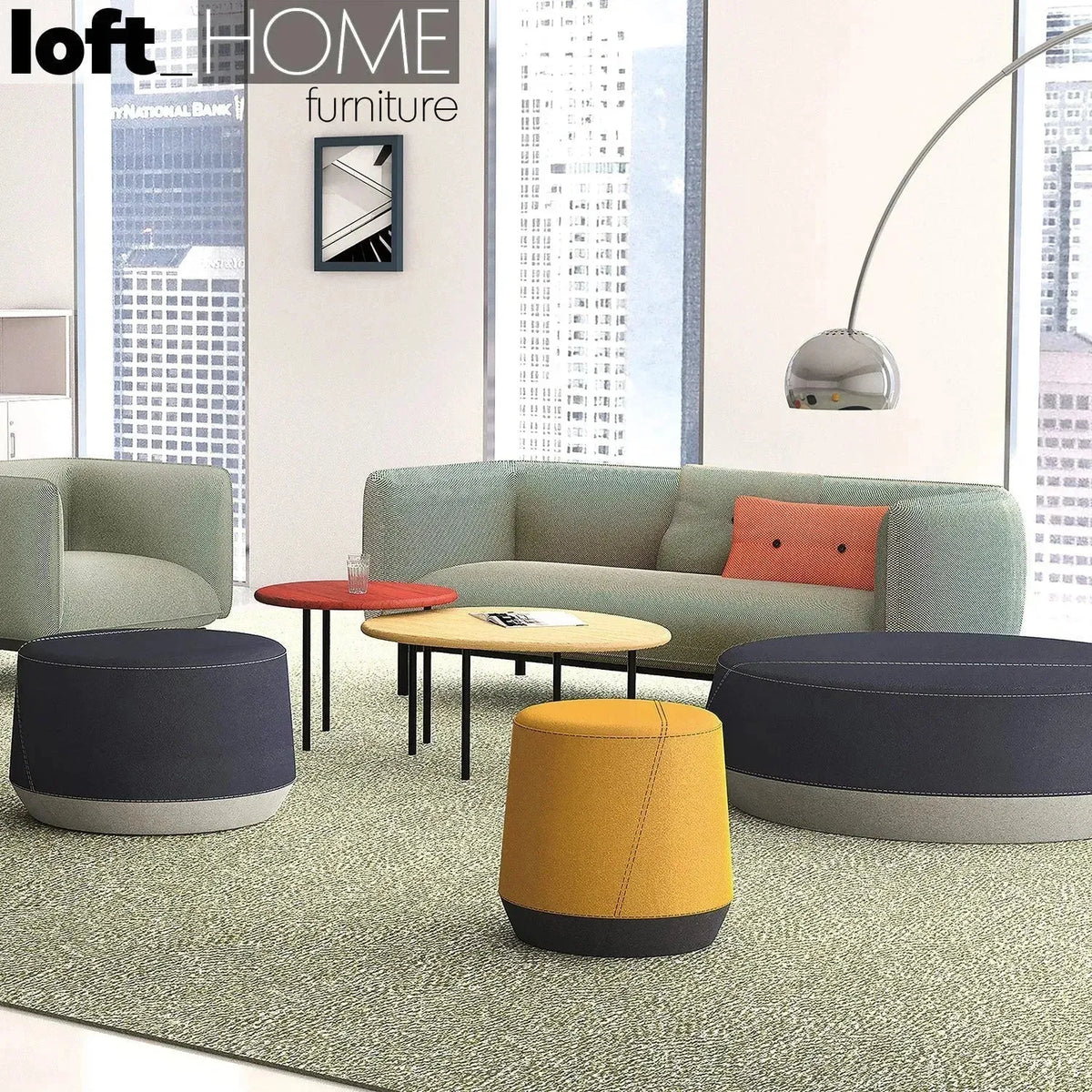 Minimalist fabric 3 seater sofa mello with context.