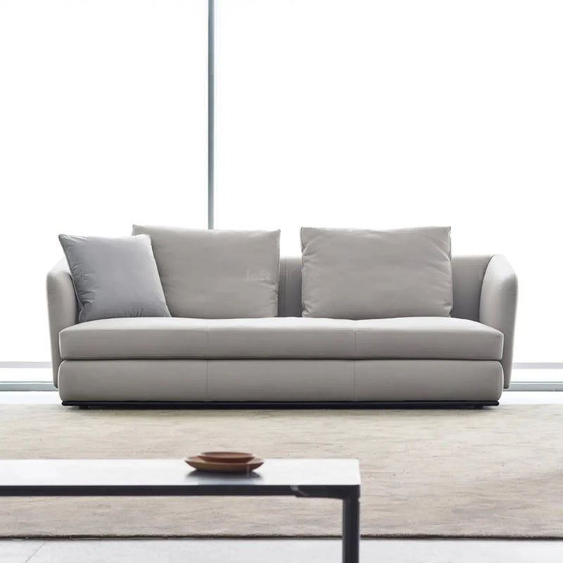 Minimalist fabric 3 seater sofa mlini in panoramic view.