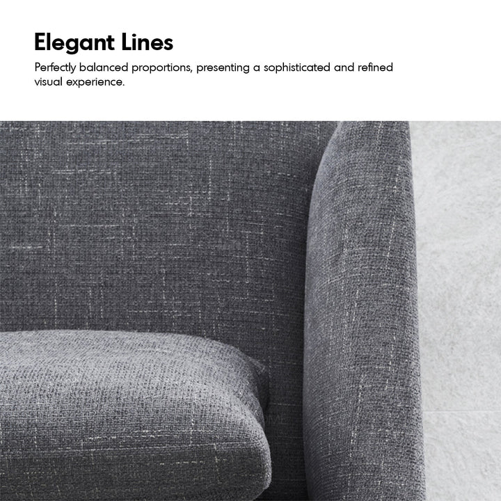 Minimalist fabric 3 seater sofa mlini in close up details.