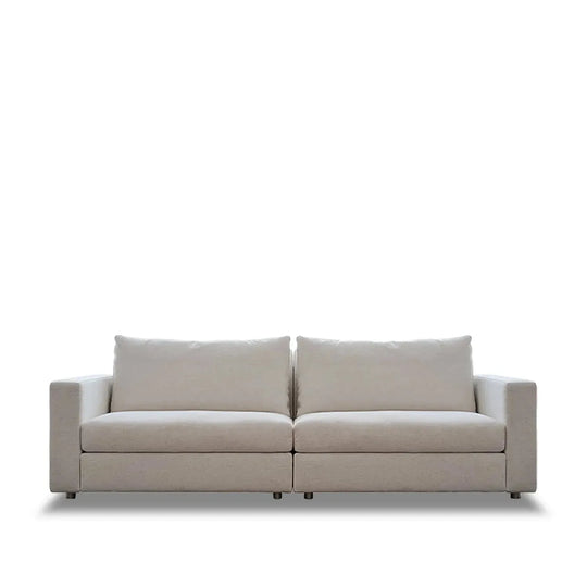 Minimalist fabric 3 seater sofa white in white background.