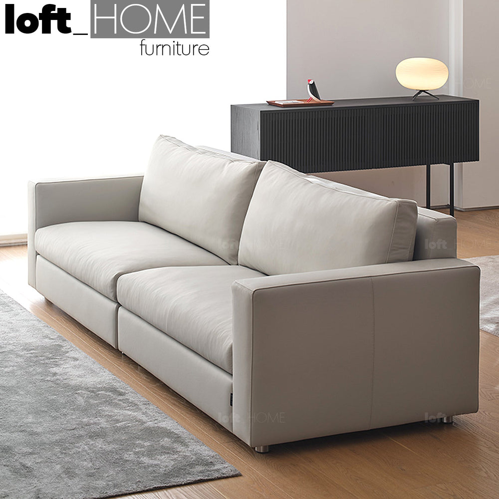 Minimalist fabric 3 seater sofa white primary product view.