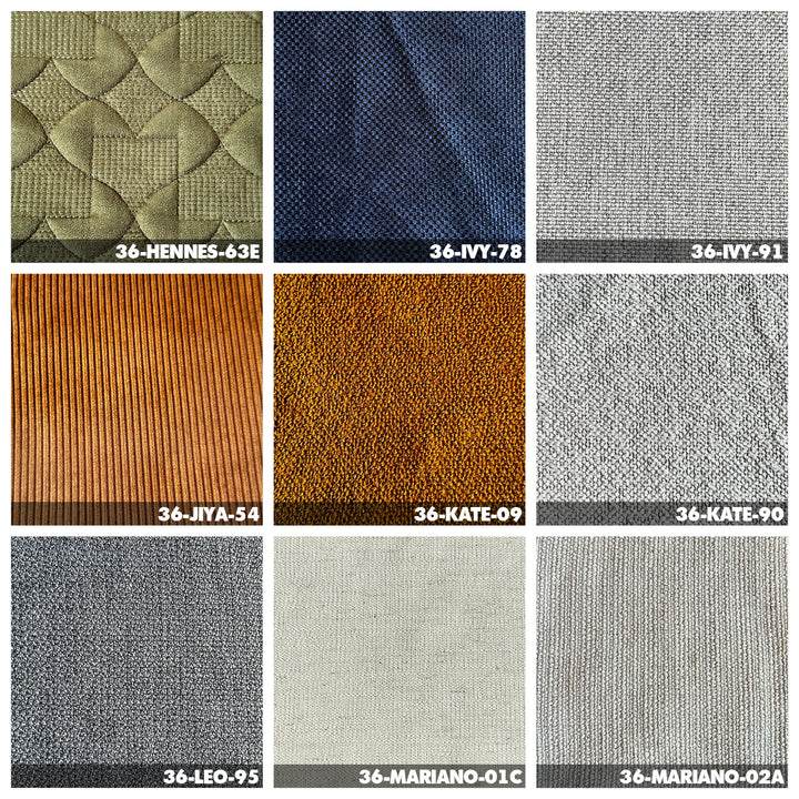Minimalist fabric 3.5 seater sofa como material variants.