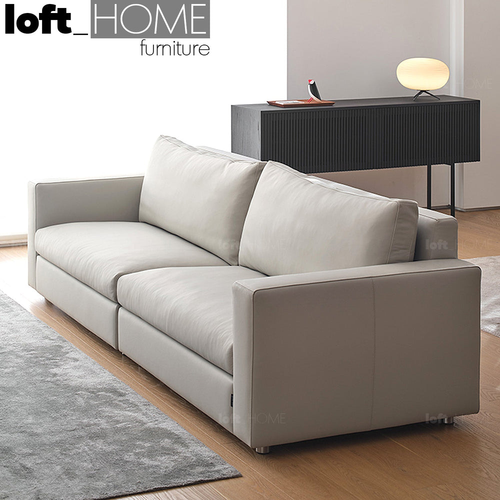 Minimalist fabric 4 seater sofa white primary product view.
