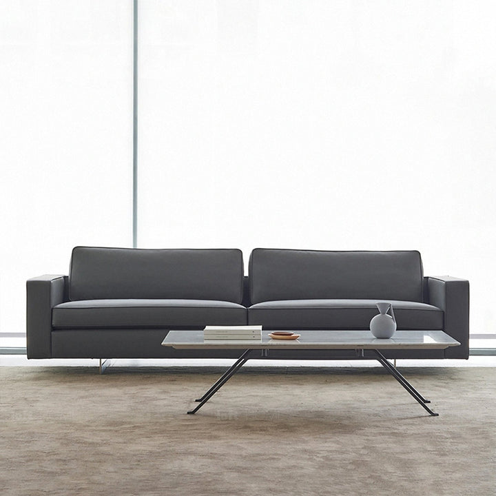 Minimalist fabric 4.5 seater sofa vemb in panoramic view.