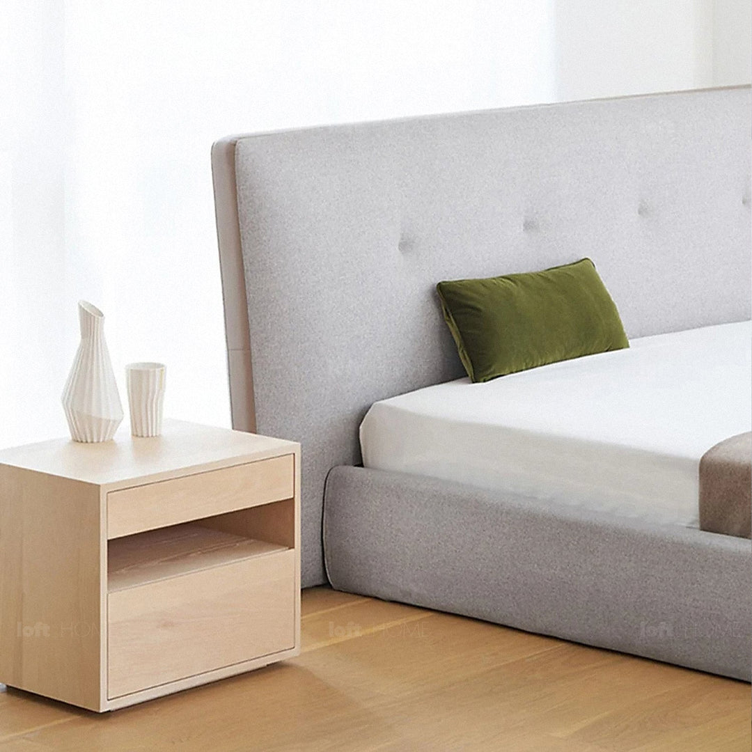 Minimalist fabric bed charles situational feels.