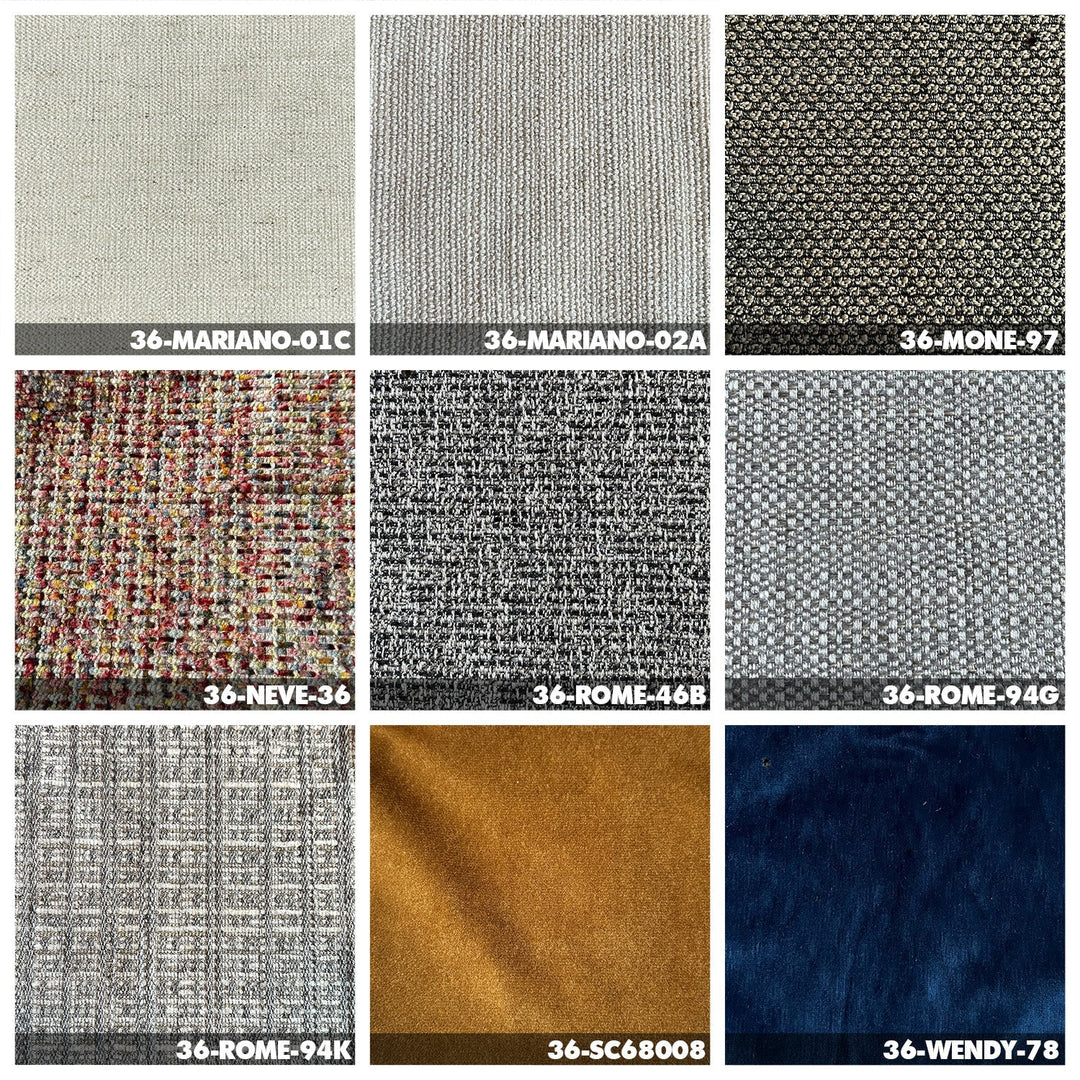 Minimalist fabric bed charles color swatches.