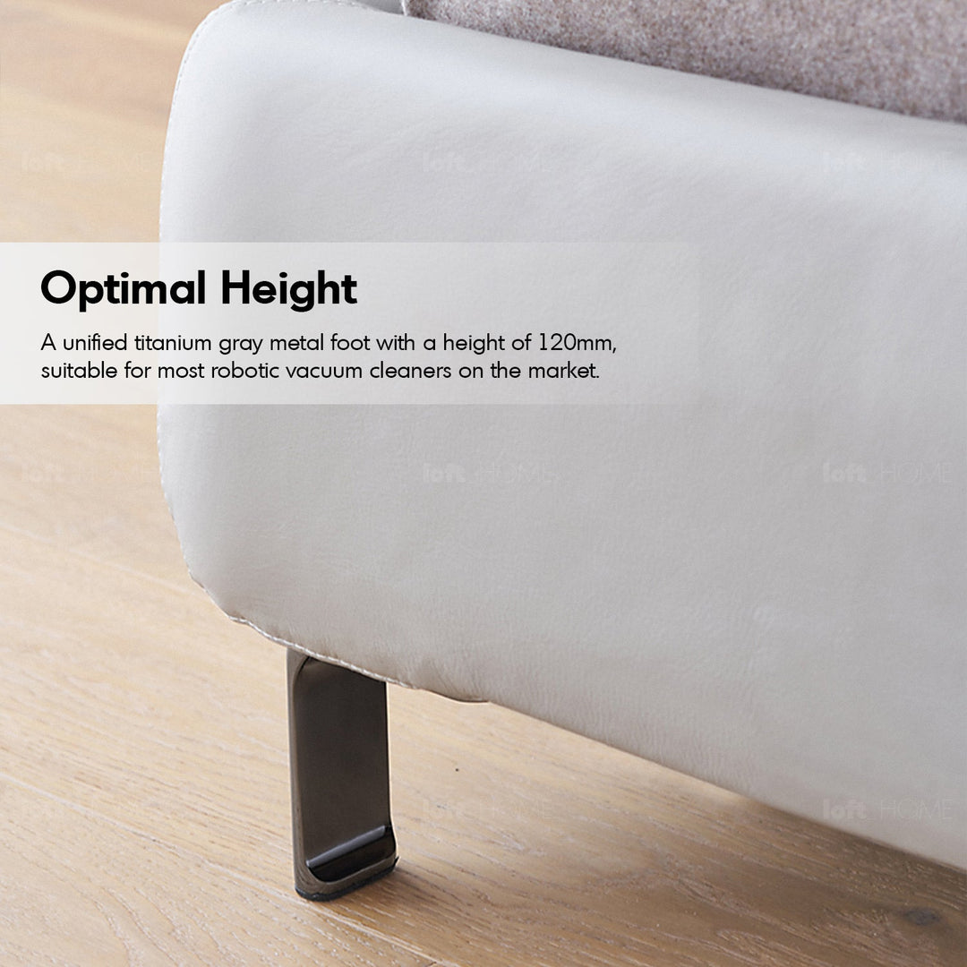 Minimalist fabric bed cygnus in details.