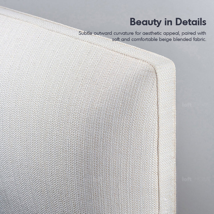 Minimalist fabric bed sino in details.