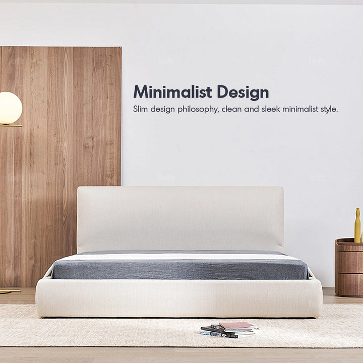 Minimalist fabric bed sino with context.