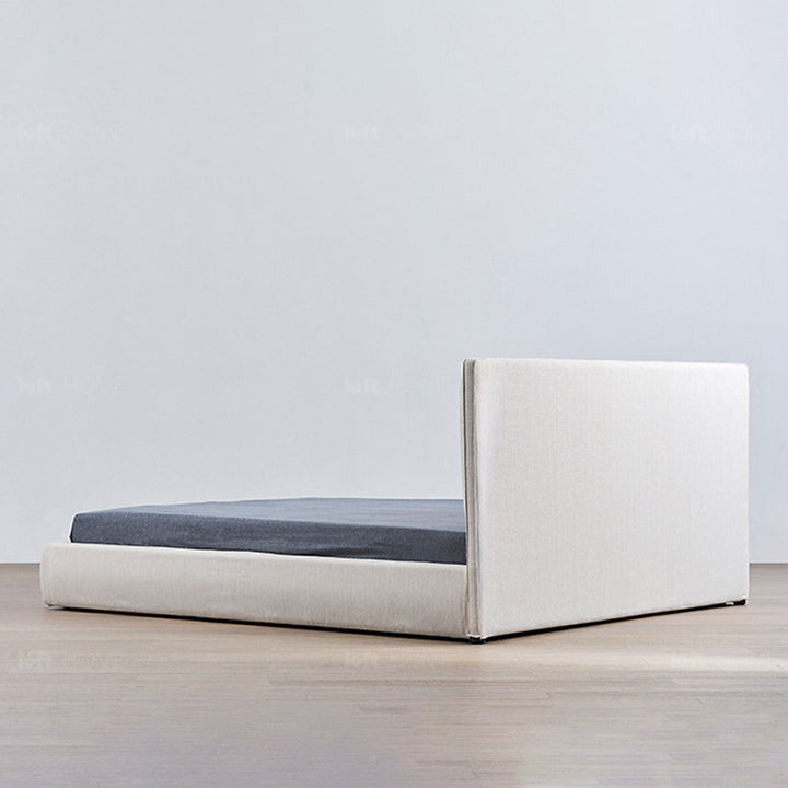 Minimalist fabric bed sino in still life.