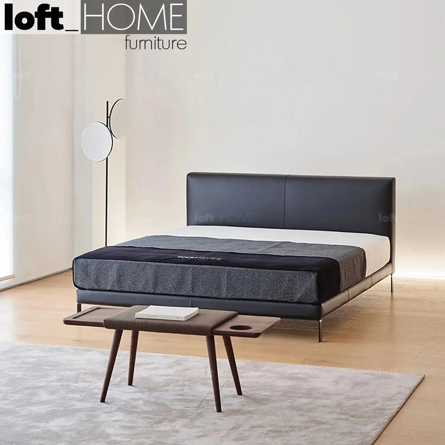 Minimalist fabric bed vem primary product view.