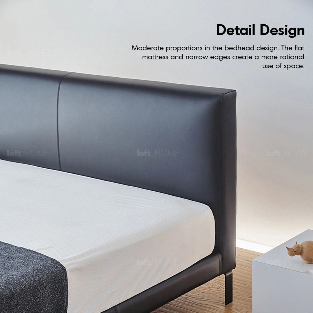 Minimalist fabric bed vem in details.