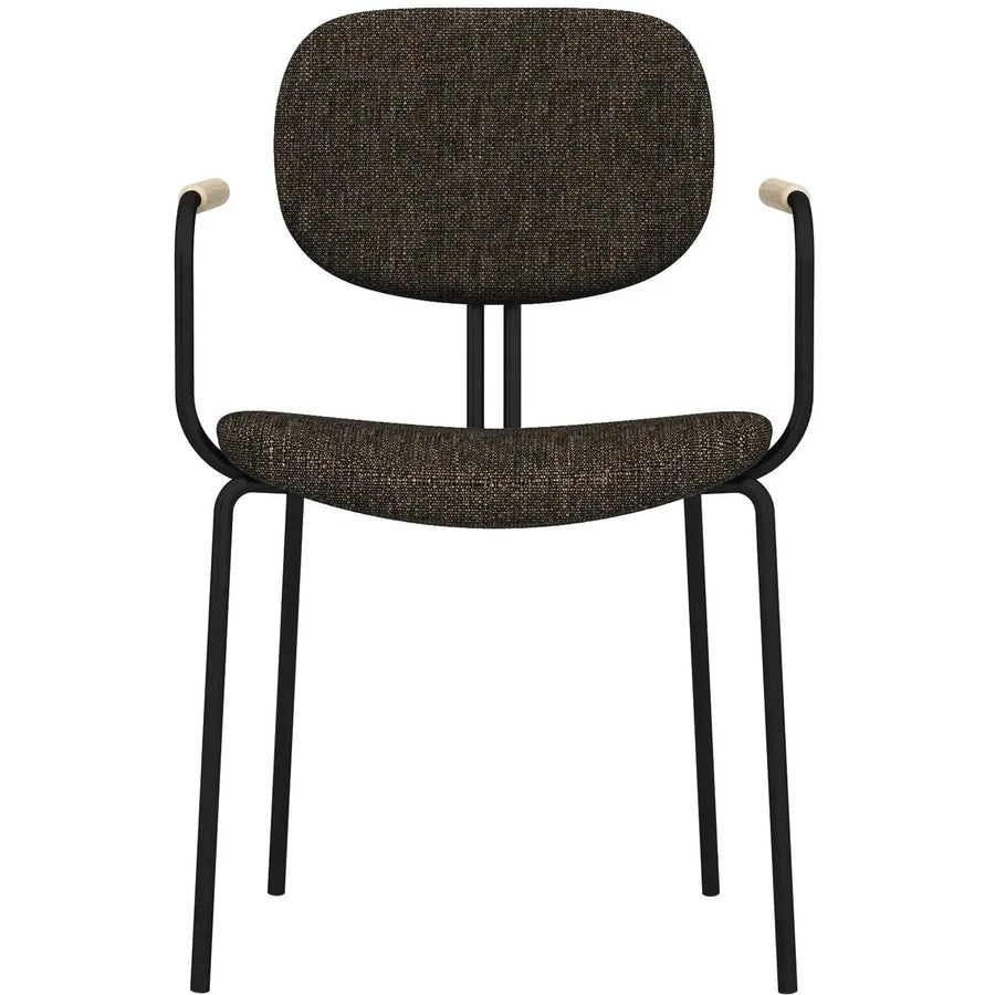 Industrial fabric dining chair et arm in white background.