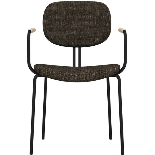 Industrial fabric dining chair et arm in white background.