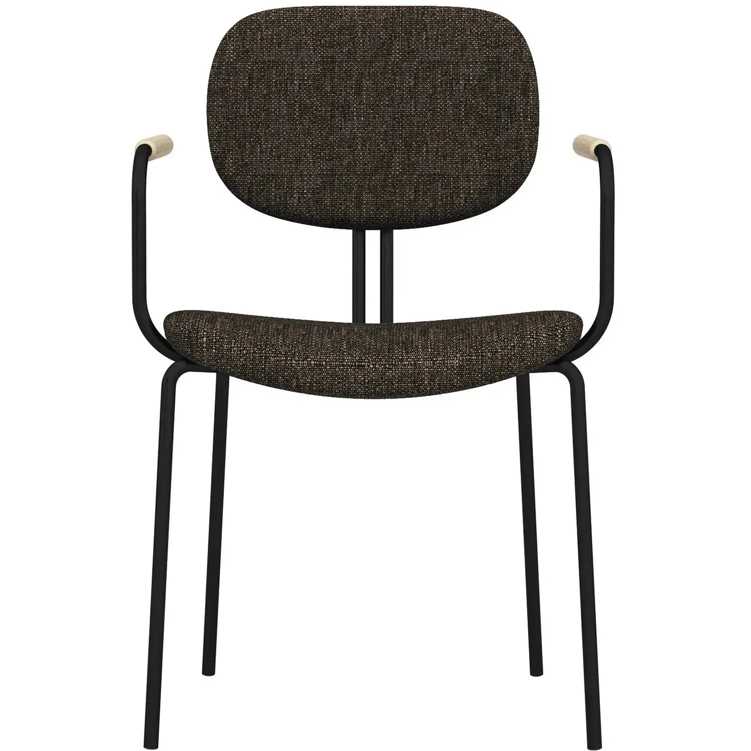 Industrial fabric dining chair et arm in white background.