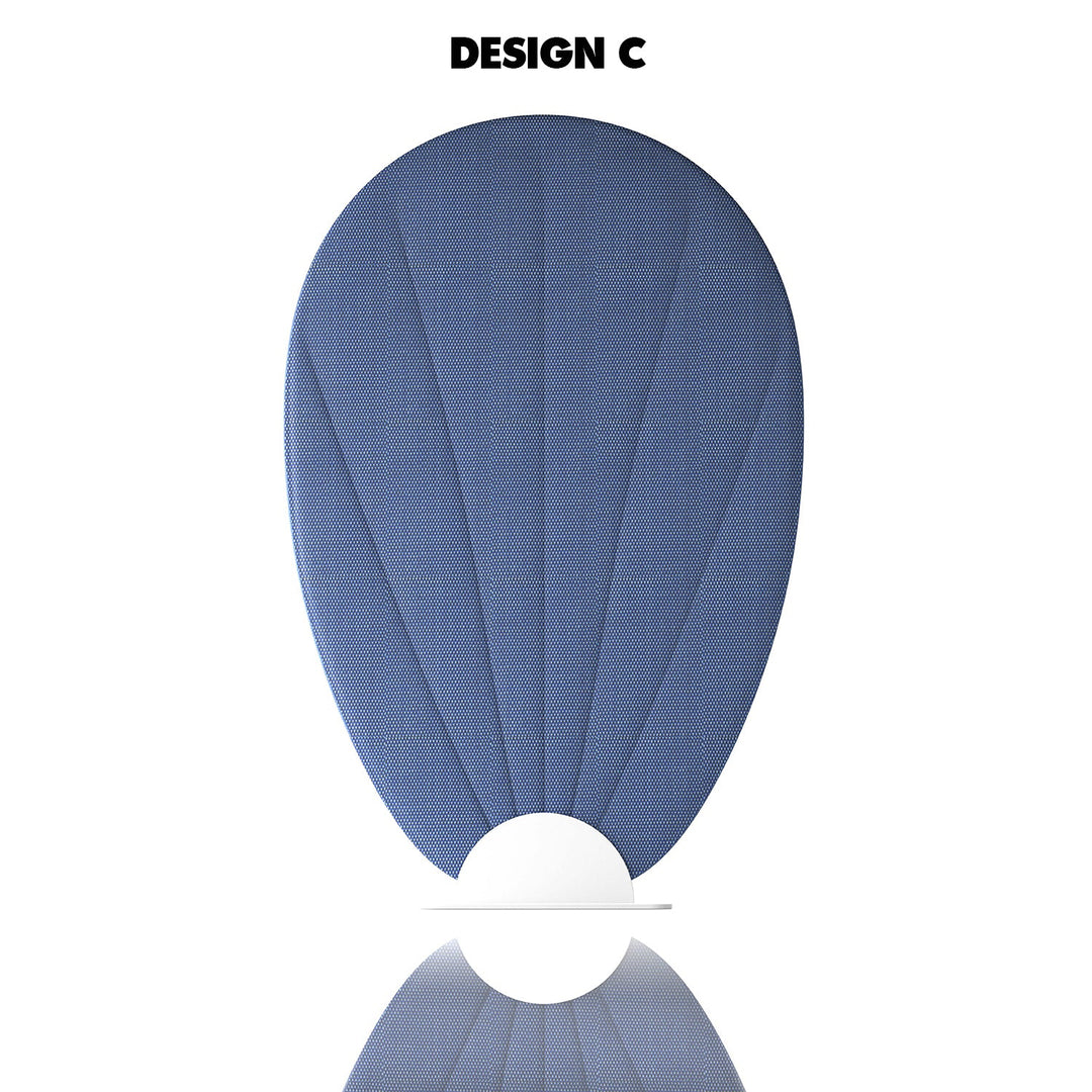 Minimalist fabric divider fan in panoramic view.