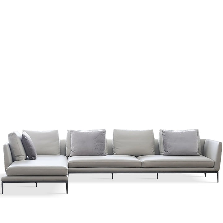 Minimalist fabric l shape sectional sofa grace 3+l in white background.