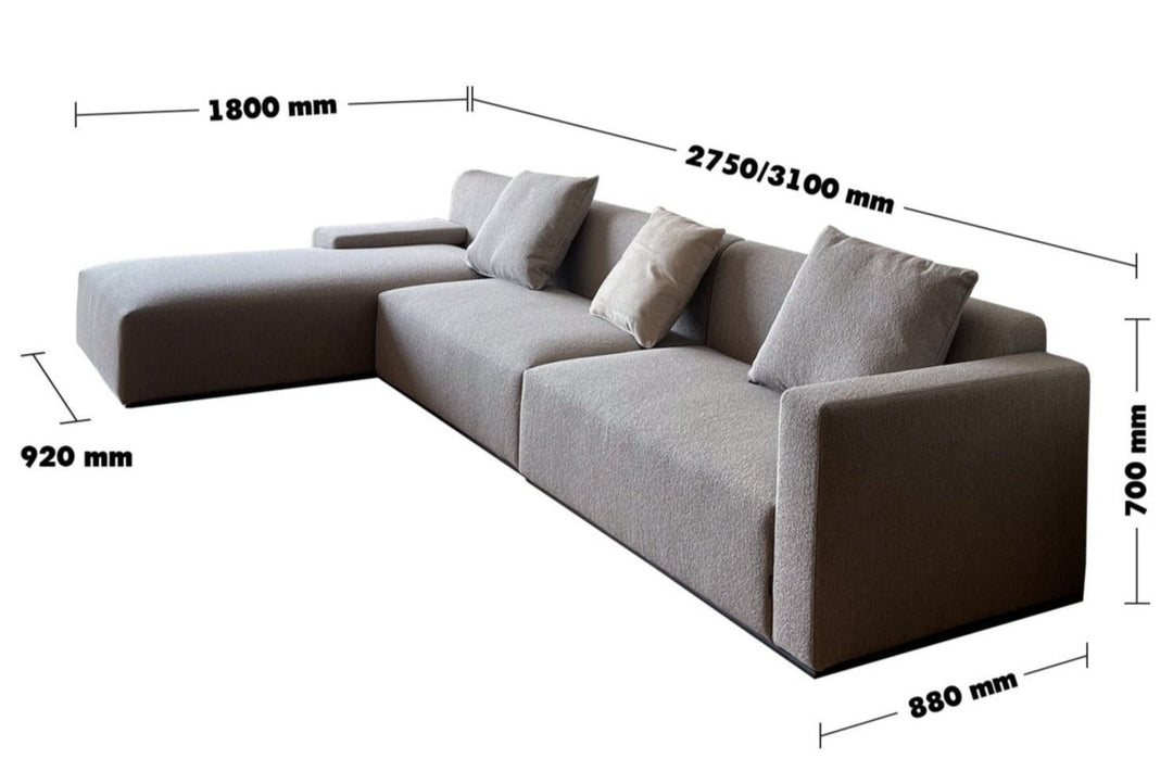 Minimalist fabric l shape sectional sofa nemo 2+l size charts.