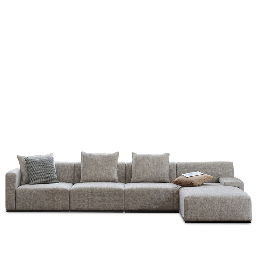 Minimalist fabric l shape sectional sofa nemo 3+l in white background.