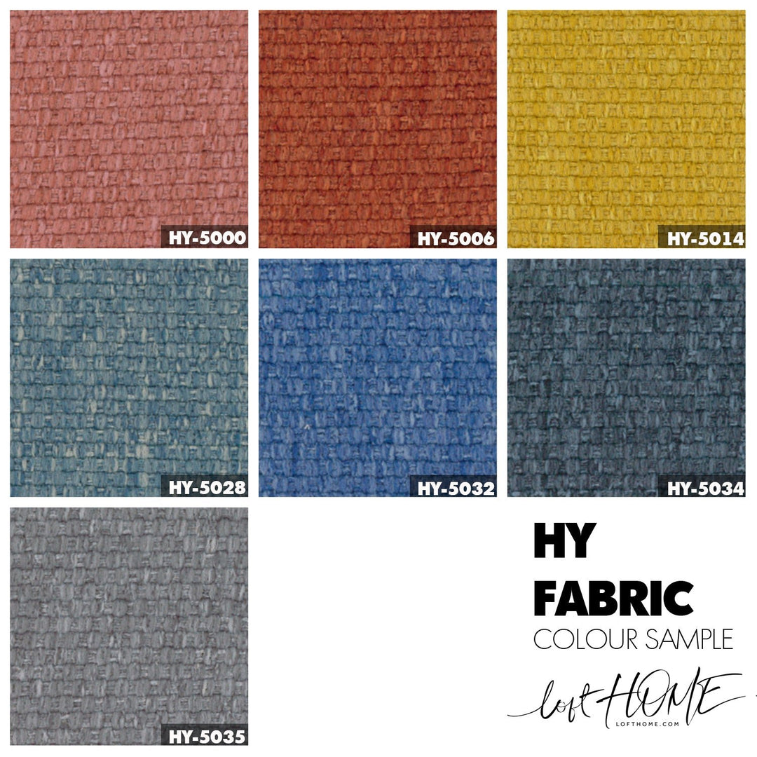 Minimalist fabric ottoman sys color swatches.