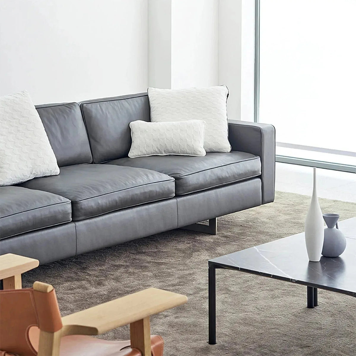 Bauhaus fabric sofa pillow angle white material variants.