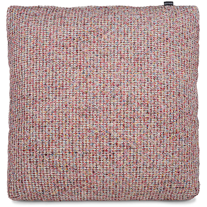Minimalist fabric sofa pillow autumn pink in white background.